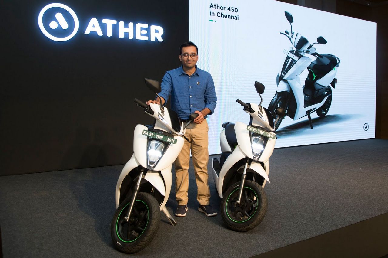 Tarun Mehta CEO Co founder Ather Energy at the Ather 450 launch in Chennai
