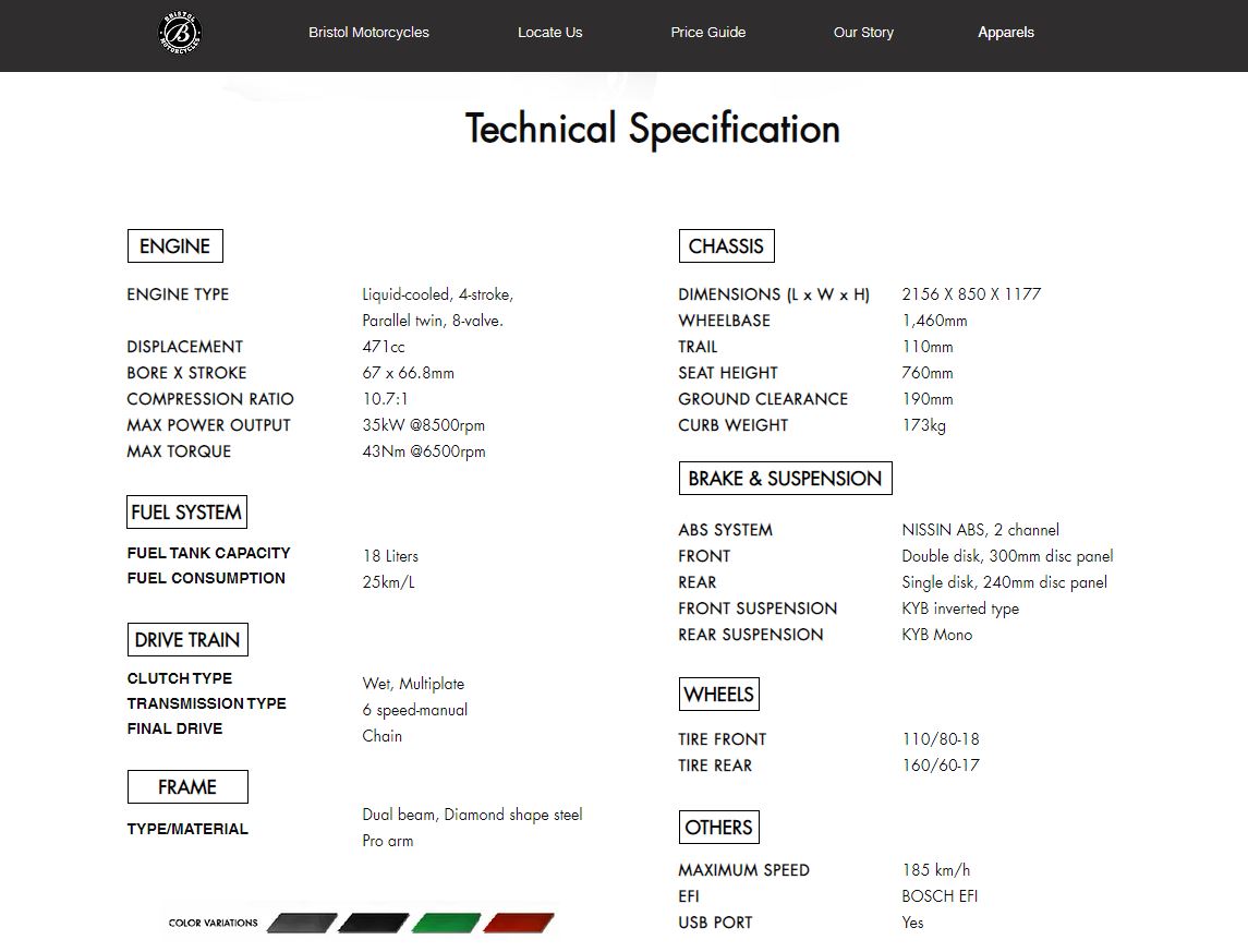 bristol veloce 500 specs
