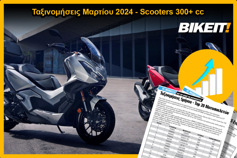 Ταξινομήσεις Μαρτίου 2024, scooters 300+ cc – Όλα τα μοντέλα