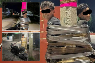 Μεξικό – Άγνωστος «Batman» δένει κλέφτες μοτοσυκλετών... με ταινία σε κολώνες!