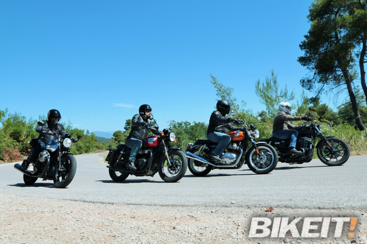 TEST - Συγκριτικό: Harley Davidson 883 Iron   - Moto Guzzi V7 III Stone S – Royal Enfield Interceptor 650 – Triumph Bonneville T100