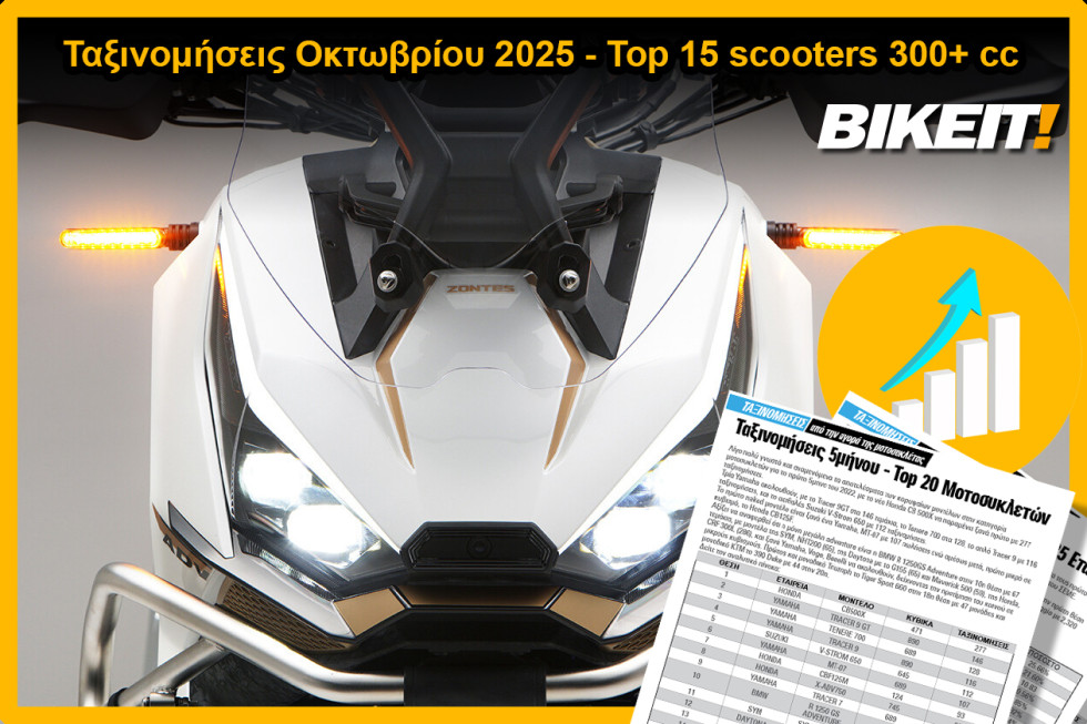 Ταξινομήσεις Οκτωβρίου 2025, scooters 300+ cc – Top 15 μοντέλων